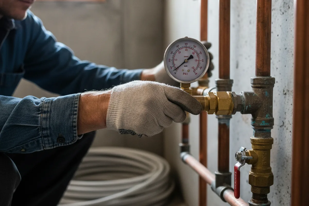 Pressure testing a repaired line during Water Line Repair in Kinzers